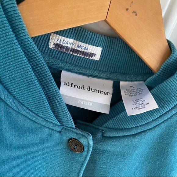 Alfred Dunner Embroidered Beaded Button Up Cardigan Size Large Teal - Picture 8 of 9